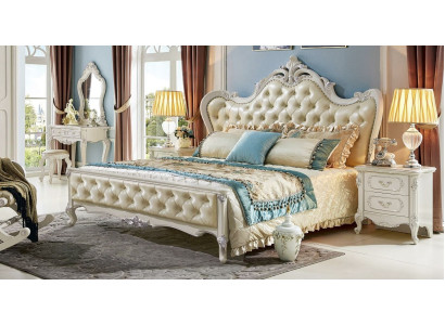 Cama doble clásica de hotel barroco cama tapizada Chesterfield de madera maciza