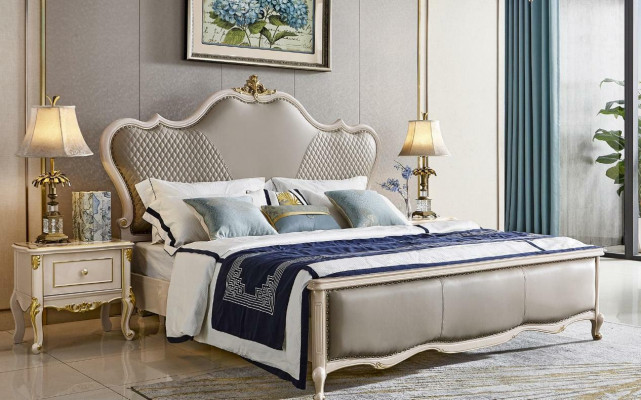 Conjunto de cama de 3 piezas x2 mesitas de noche Dormitorio de lujo Camas clásicas de madera maciza.