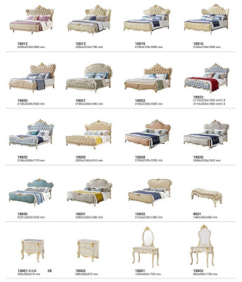 Conjunto de cama de 3 piezas x2 mesitas de noche Dormitorio de lujo Camas clásicas de madera maciza.