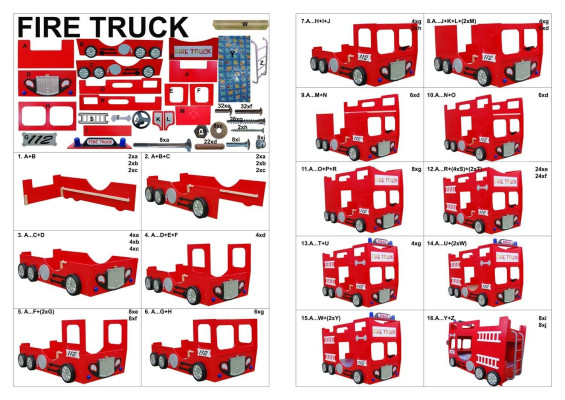 Cama litera de camión de bomberos Cama alta Litera litera Cama doble Litera Cama infantil