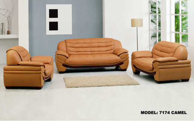 Clásico diseño de 3 plazas Chesterfield de cuero sin almohadones 2+1.