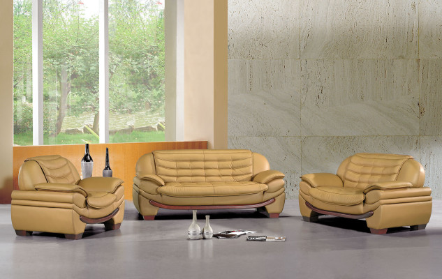 Clásico diseño de 3 plazas Chesterfield de cuero sin almohadones 2+1.