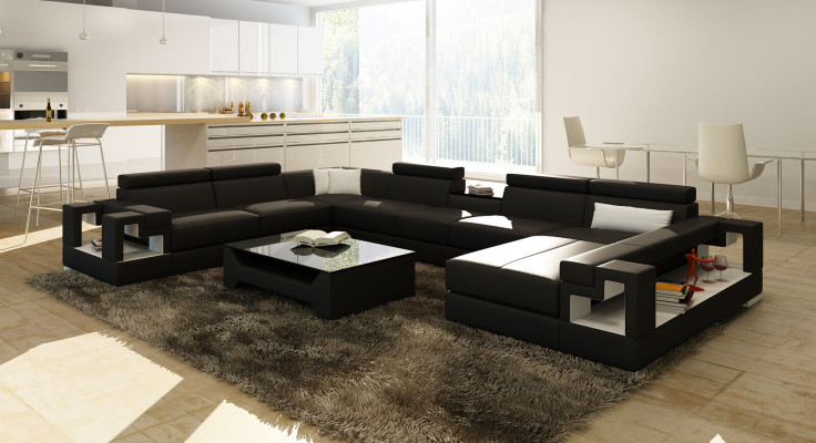 XXL Gran paisaje residencial sofá de cuero sofá sillón tapizado juego de sofás