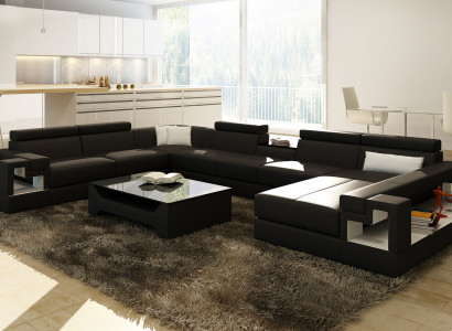 XXL Gran paisaje residencial sofá de cuero sofá sillón tapizado juego de sofás
