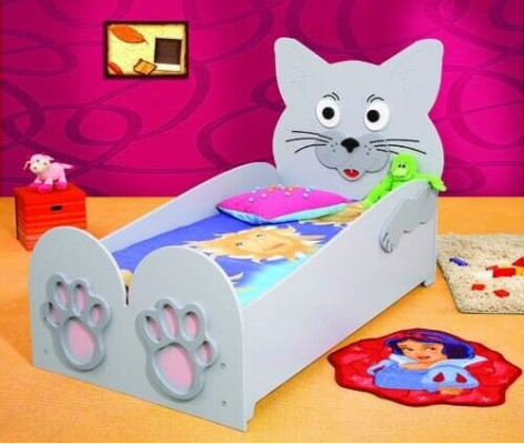 Cama infantil, cama juvenil, cama, camas + colchón, cama de madera 90x200cm, animal, gato, nuevo.