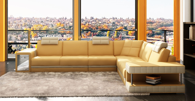 Sofá de cuero Sofá Sofá Almohadón Esquina Asiento Conjunto de esquina Sala de estar
