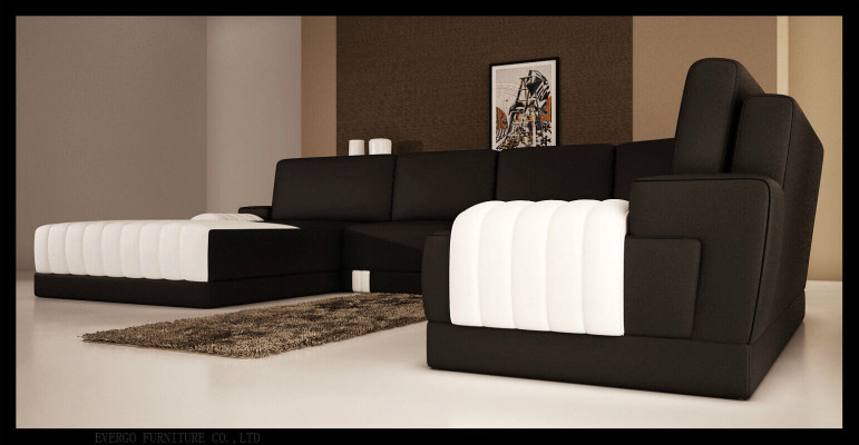 Sofá de cuero tapizado de diseñador en forma de U, sofá de salón moderno en forma de U.
