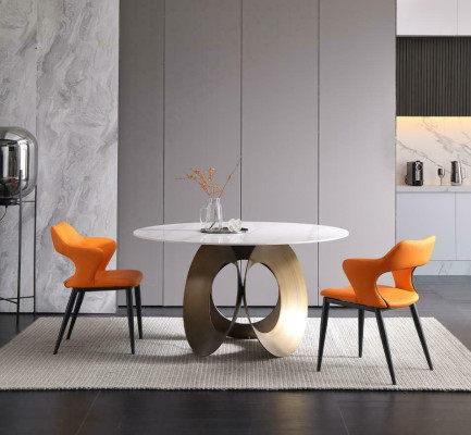 Mesa de comedor moderna de acero inoxidable para sala de estar y cocina. Mesas de diseño de metal.