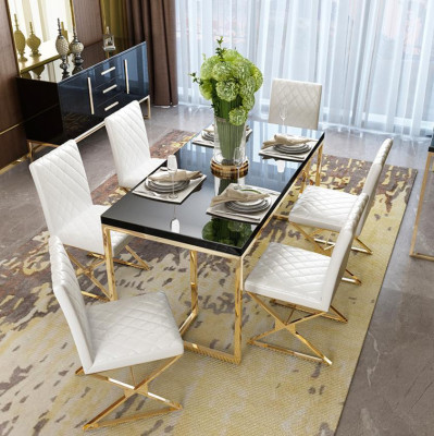 Mesa de comedor de lujo muebles de comedor mesa de metal dorado.