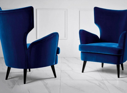 Sillón reclinable orejero de tela de lujo de una plaza para salón moderno azul