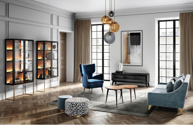 Sillón reclinable orejero de tela de lujo de una plaza para salón moderno azul