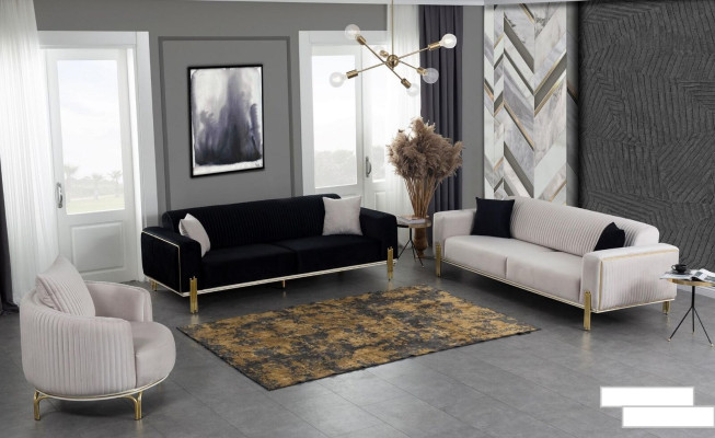 Sofá de tres plazas Muebles Terciopelo Diseñador de metal dorado Sofás modernos acolchados nuevos