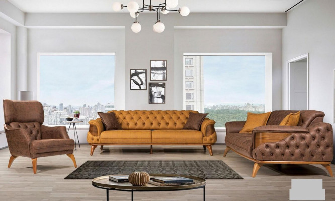 Sofá de tres plazas de cuero Sofás Sofas Sofisticados Sofá Chesterfield Western USA Amarillo