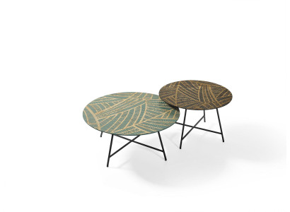 Conjunto de muebles refinados con 2 mesas de centro redondas en estilo contemporáneo.