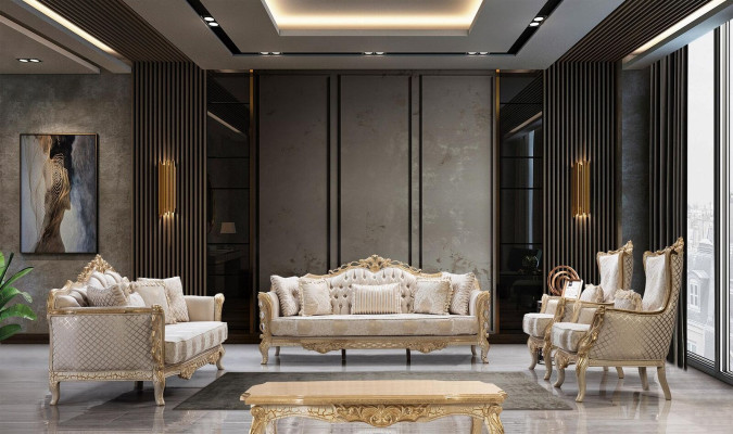 Sofá Chesterfield barroco, muebles clásicos de salón, juego completo de 5 piezas.