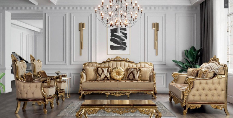 Conjunto de sofá clásico, mesa de centro, sillón, sofá de 5 piezas Chesterfield muebles