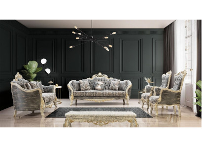 Sofá clásico Chesterfield de estilo barroco con juego completo de muebles de sala de estar de 5 piezas.