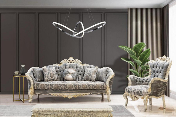 Sofá clásico Chesterfield de estilo barroco con juego completo de muebles de sala de estar de 5 piezas.