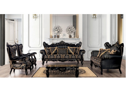Sofá Set 3+3+1+1 Mesa de Centro Sala de Estar Lujo Negro Nuevo Sofá Conjunto