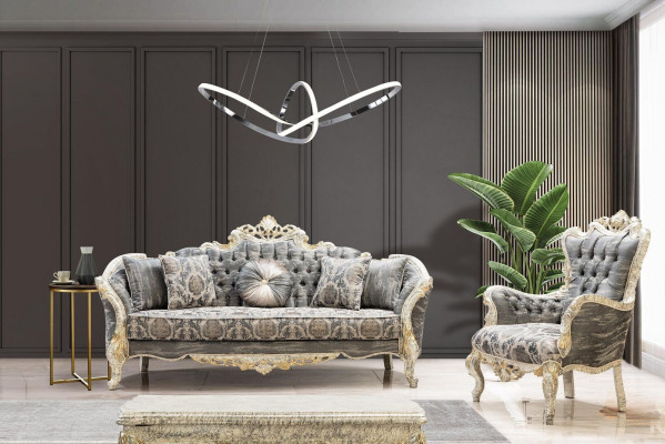 Juego de sala clásico de diseño textil con sofá de 3 plazas + 1 y mesa de centro.