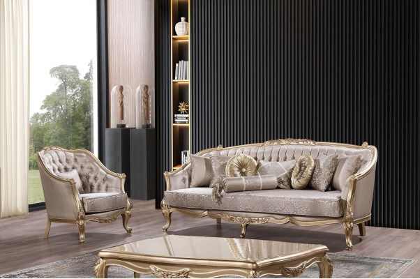 Conjunto de sofá, conjunto de sofá 3+1 plazas, diseño clásico de sala de estar, sofá y sillón.