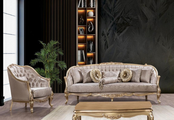 Conjunto de sofá, conjunto de sofá 3+1 plazas, diseño clásico de sala de estar, sofá y sillón.