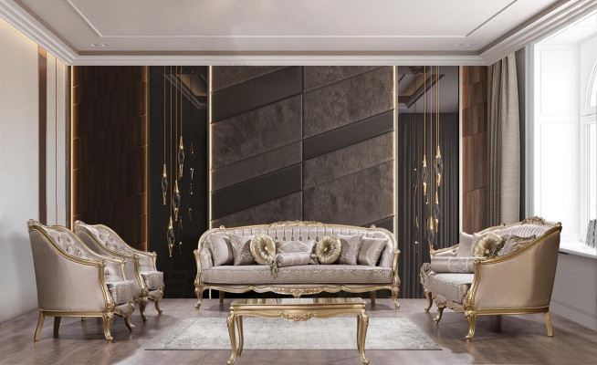 Conjunto de sofá, conjunto de sofá 3+1 plazas, diseño clásico de sala de estar, sofá y sillón.