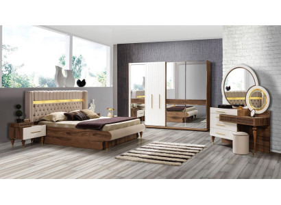 Dormitorio Cama 2x Mesitas de noche Juego completo de 5 piezas Muebles de diseño de lujo