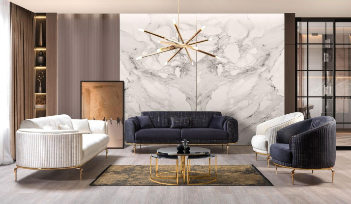 Juego de sofás 3311 Set Sofá Tapicería Muebles Textil Tela de lujo nuevo