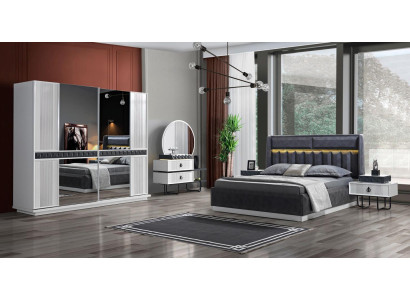 Set de dormitorio Cama 2x Mesilla de noche 5 piezas Diseño Moderno Lujo Completo