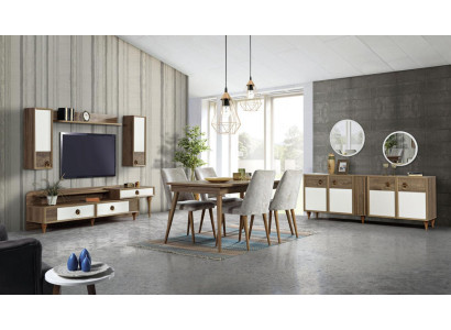 Juego de comedor Mesa 4 sillas Aparador juego Set Diseño de madera textil