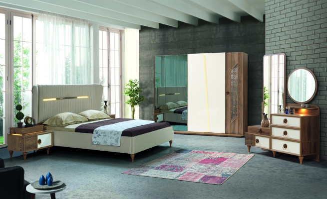 Dormitorio Cama Tapizado Diseño Lujo Doble Camas de Hotel Muebles de Madera