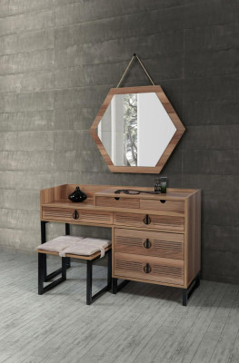 Dormitorio espejo cómoda de madera Diseño moderno Lujo marrón nuevo