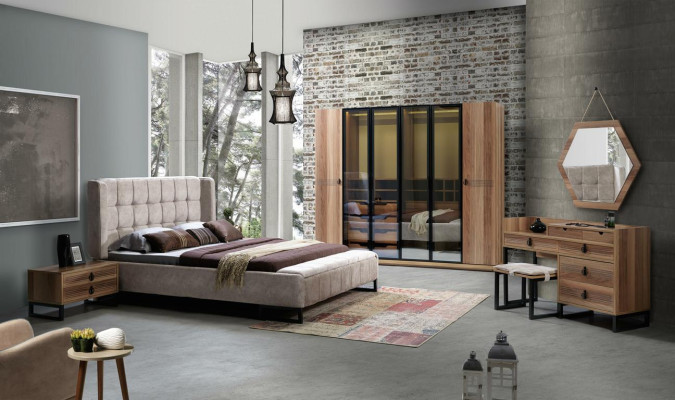 Dormitorio espejo cómoda de madera Diseño moderno Lujo marrón nuevo