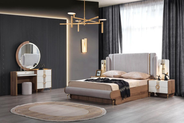 Lujoso tocador con espejo, cómoda, armario y aparador de 2 piezas. Muebles cómoda.