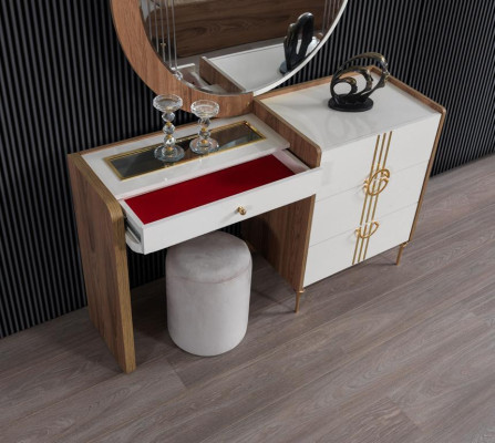 Lujoso tocador con espejo, cómoda, armario y aparador de 2 piezas. Muebles cómoda.