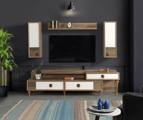 Mueble de salón pared para TV, bajo, madera, marrón, muebles modernos, nuevo.