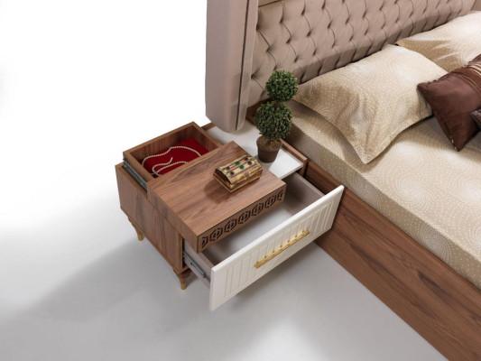 Dormitorio Mesitas de noche Material Madera Estilo Muebles Marrón Nuevo Lujo