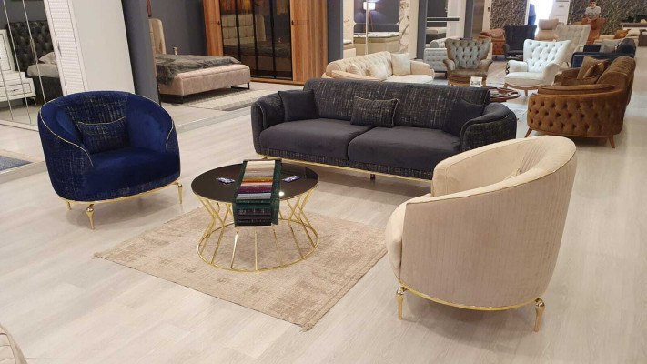 Sillón de salón tapizado 1 plaza sofás modernos textil nuevo azul lujo.