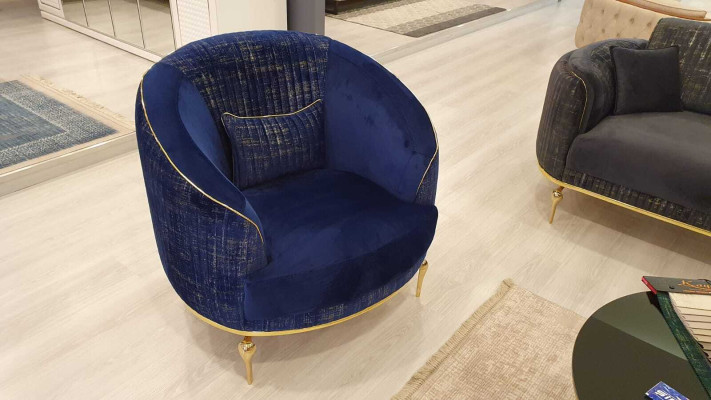 Sillón de salón tapizado 1 plaza sofás modernos textil nuevo azul lujo.