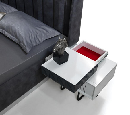 Dormitorio mesita de noche Muebles Lujo Moderno Gris Nuevo Diseño Madera Metal