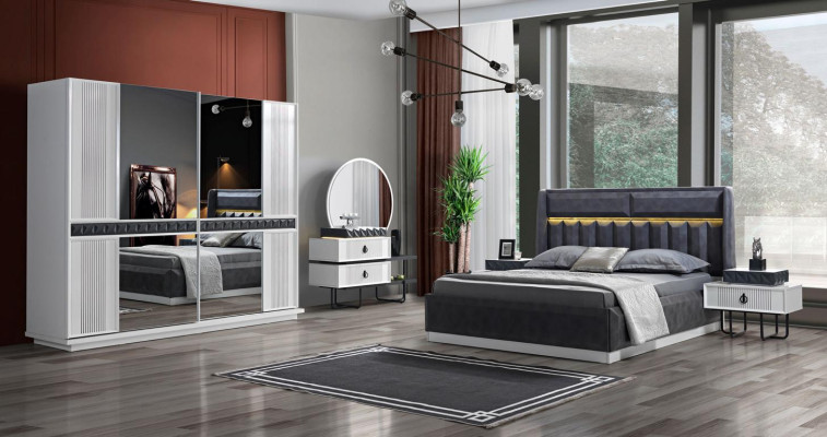 Dormitorio mesita de noche Muebles Lujo Moderno Gris Nuevo Diseño Madera Metal