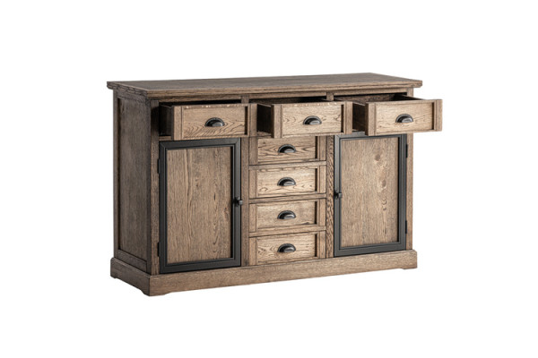 Consola de madera marrón con cajón y estante, mesa auxiliar, aparador, cómoda, muebles.