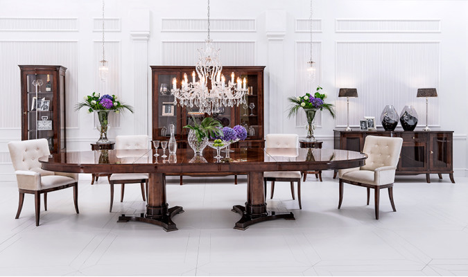 Luxus conjunto de sala de estar y comedor de 8 piezas con mesa, aparador, sillas y vitrina