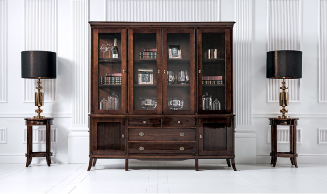 Luxus conjunto de sala de estar y comedor de 8 piezas con mesa, aparador, sillas y vitrina
