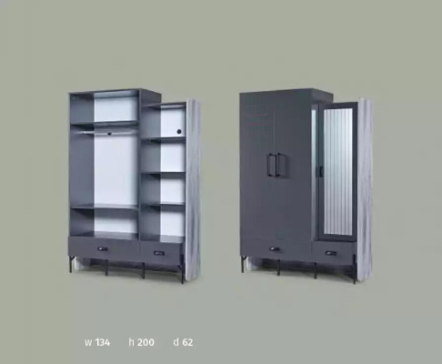 Armario Gris Vestuario Armarios Dormitorio Madera Muebles Mobiliario 134cm