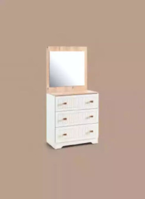 Cómoda con espejo, mesa consola, muebles blancos modernos en el dormitorio.