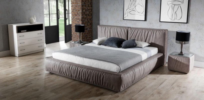 Set de dormitorio marrón cama mesita de noche Diseño elegante Moderno Muebles de madera 3 piezas