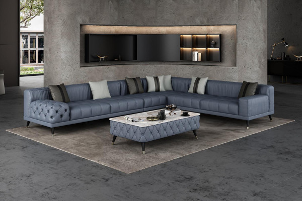Sofá esquinero Forma L Sala de estar Sofá sillón Nuevos diseños Tapicería cuero