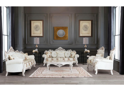 Barroco blanco juego de sofás Sofá tapizado Muebles Sillón Mesa de 5 piezas.